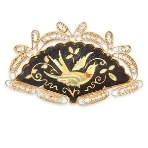 Vintage Spanish Damascene Bird Brooch Gold Tone Cannetille Filigree Toledo Ware